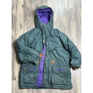 Vintage 90s East West Hooded Parka Jacket L Green Purple Insulated Ski Snowboard